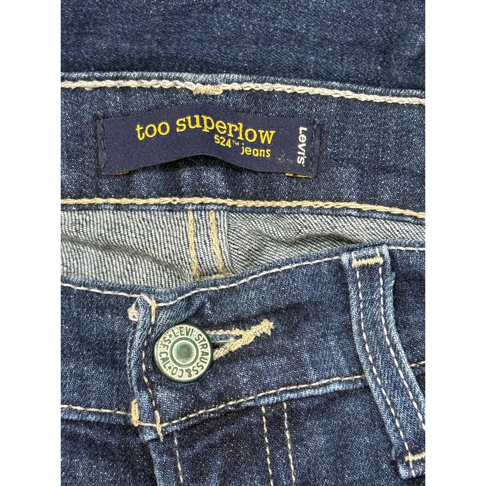 Levi's Too Super Low 524 Jeans Blue Distressed Low Waist Denim Slim Pants Size 7 - Picture 7 of 9